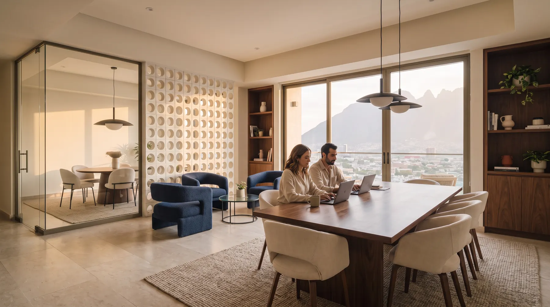 Coworking con sala de juntas de cristal