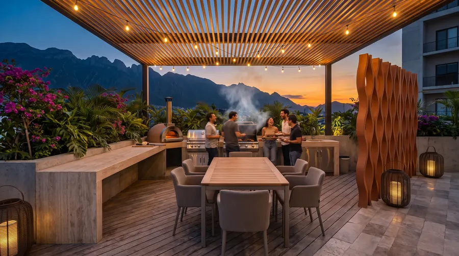 Terraza con asadores