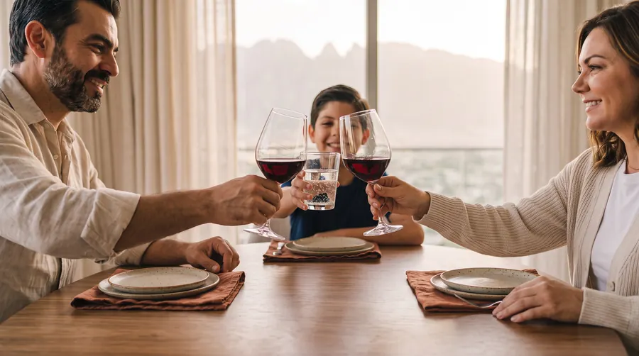 Familia brindando en el comedor